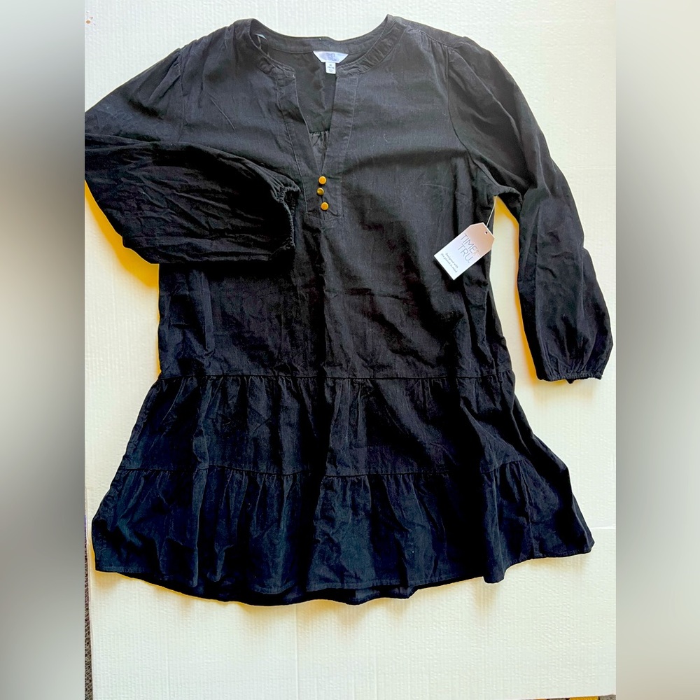 Time and Tru Corduroy tiered dress, black size XL (16-18), new never worn.